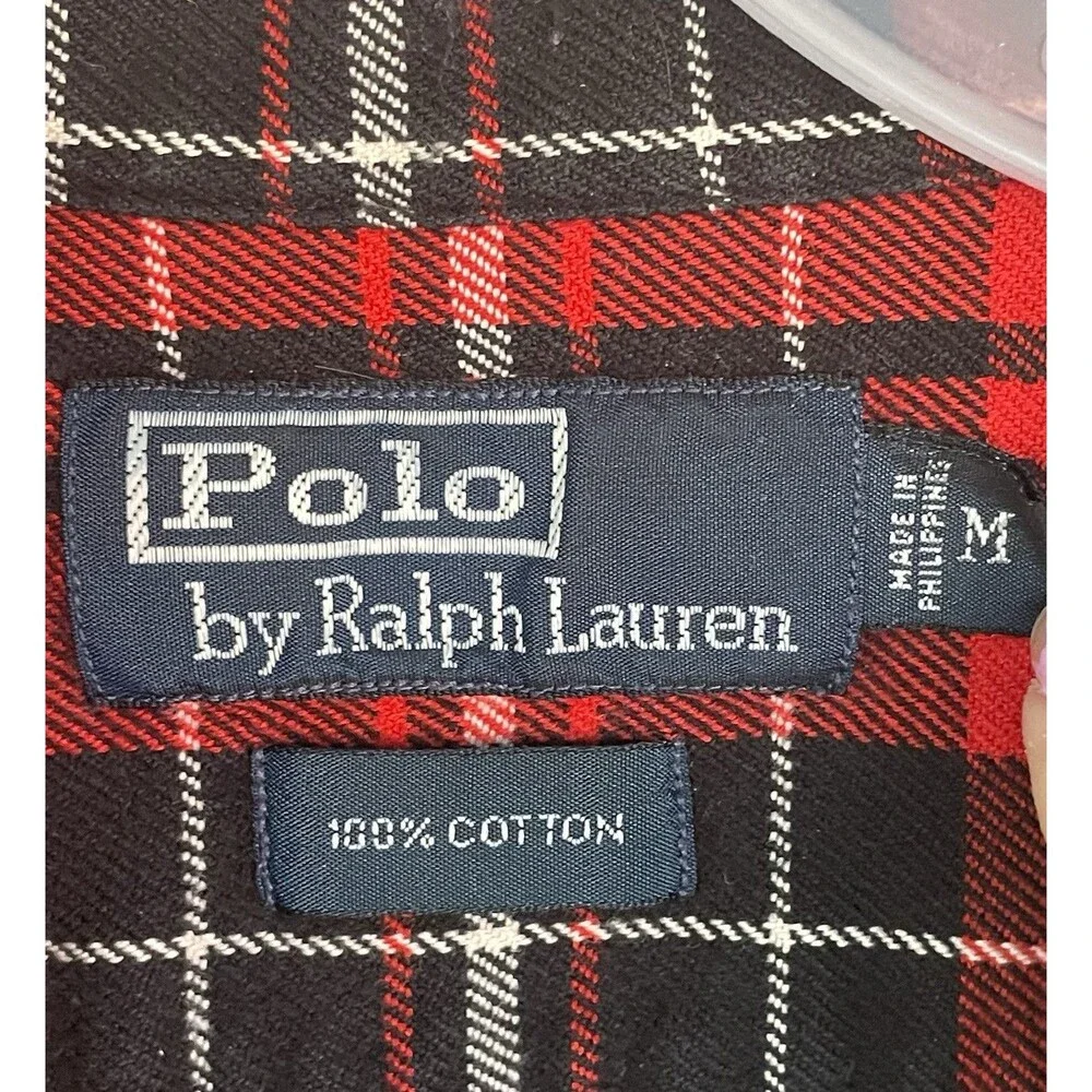 Vintage Polo Ralph Lauren Flannel Shirt Mens Sz M Red Tartan Plaid Button Up